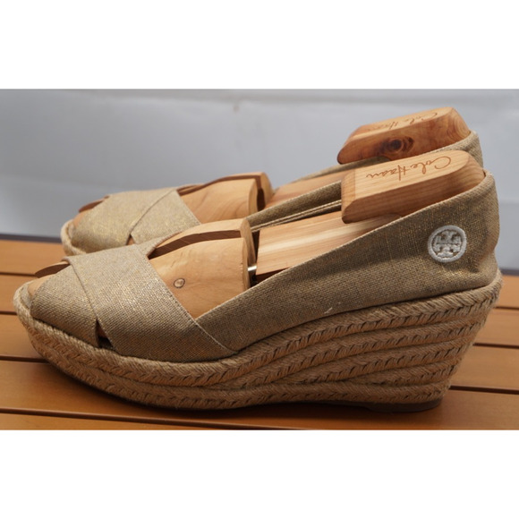Tory Burch Filipa Espadrille Wedge Gold/Tan Size 11B - Picture 10 of 16